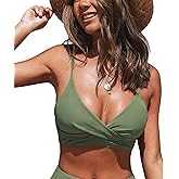 CUPSHE Women's Bikini Top Bathing Suit V Neck Adjustable Spaghetti Straps Twist Front