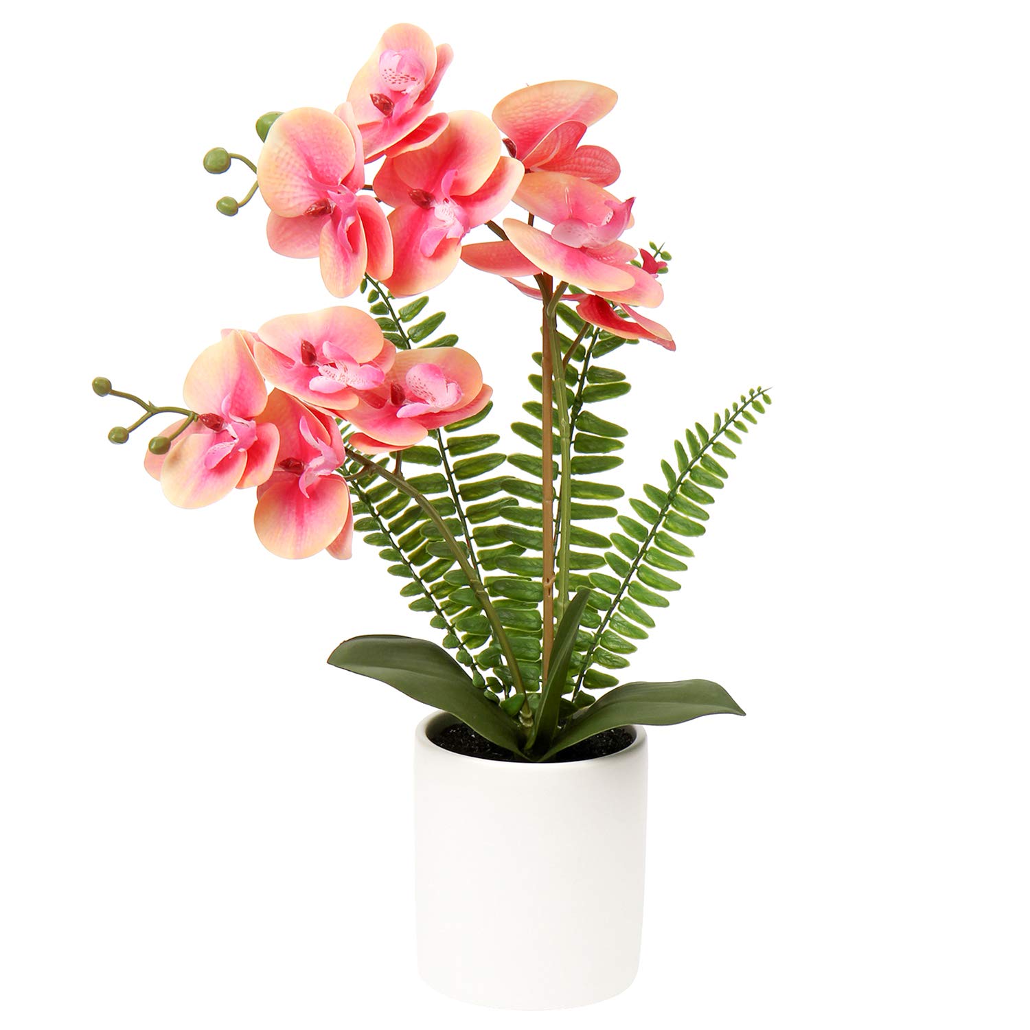 Briful Pink Orchid Artificial Flowers in Ceramic Pot - Fake Orchid Silk Phalaenopsis Pink Flower Arrangement - Artificial Orchid Plant Indoor for Home Office Kitchen Bedroom Wedding Decor