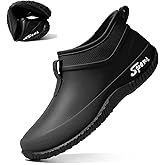 OXNGDMDM Women's Rubber Flat Low Top Rain Boot Fashion Round Wide Toe Waterproof Lug Sole Anti-Slip Slip on Deck Garden Shoes for Boating Camping Farming Outdoor Work