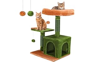 AGYM Cat Tree for Indoor Cats, 26" Height Cat Tree Tower with Condo, Cozy Removable Top Bed Perch Cat Furniture, 100% Sisal Cat Scratching Posts for Kittens, Green