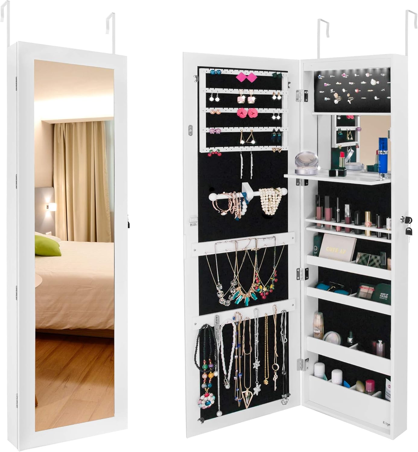 Ezigoo Armoire à Bijoux Verrouillable à Lumières LED Armoire à Bijoux