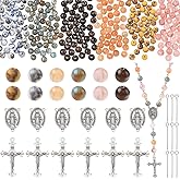 SUNNYCLUE 372Pcs Rosary Making Kit Rosary Charms Oval Chandelier Link Charm Antique Silver Crosses Crucifix Pendants Round Spacer Beads for Jewelry Making Supplies DIY Necklace Bracelets Gifts Holiday
