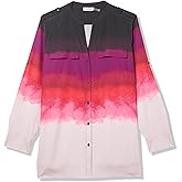 Calvin Klein Womens Button Front Printed Long Sleeve Blouse