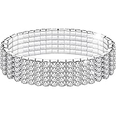 Kucheed Rhinestone Stretch Bracelets, Twinkle Diamond Tennis Bangle, Silver Crystal Sparkling Bridal Stackable Bracelet Jewelry, Bling Shining Wedding Party Elastic Band Bracelet for Women