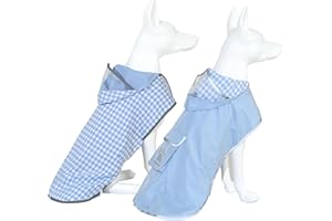 MAMORE Dog Raincoat Reversible,Waterproof Dog Rain Coat Hooded Slicker Poncho with Reflective Strip, Plaid Double Layer Rain Jacket for Small Medium Large Dogs (Light Blue, Medium)