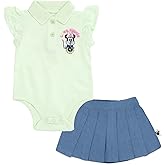 Disney Baby Girls Bodysuit and Chambray Pleated Skirt Outfit Set Newborn to Infant Sizes (Newborn - 24 Months)