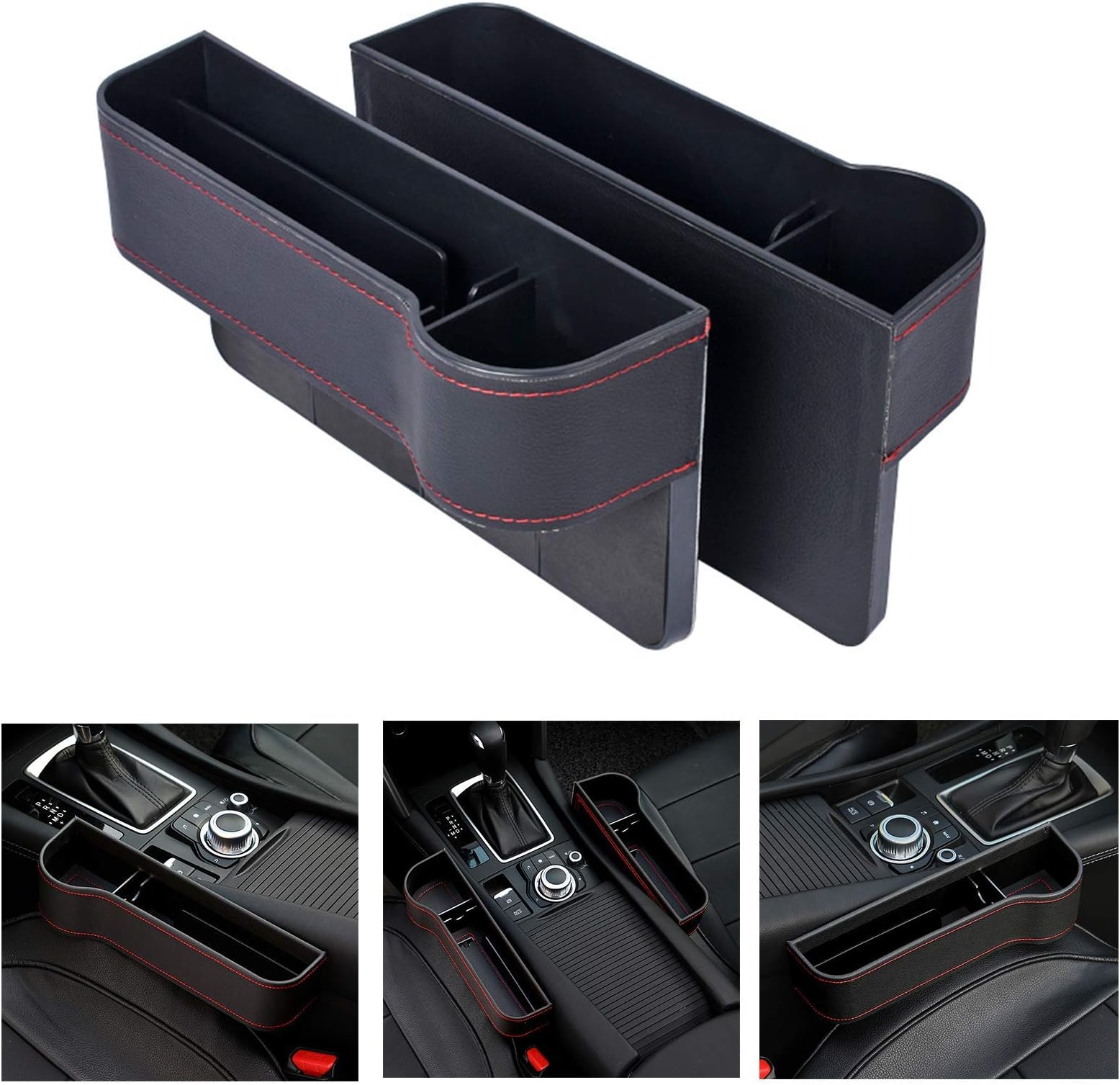 Vemote Car Seat Gap Organizer, Multifunctional Car Seat Organizer with Cup Holder,2 Pack PU Leather Car Gap Filler Organizer for Cell Phones, Change, Cards, Wallets, Sunglasses