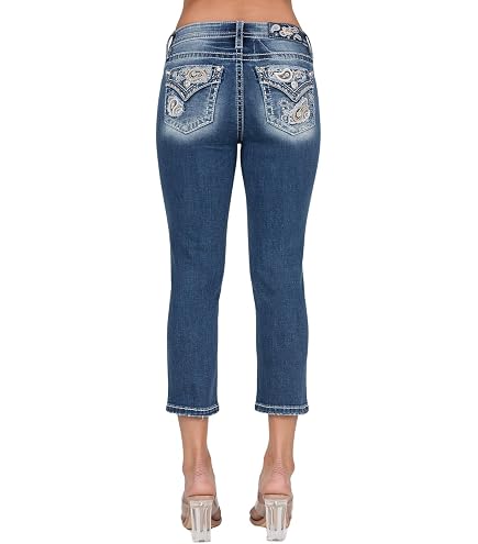 Miss Me Women's Mid Rise Capri Jeans, Dark Blue, 38W x 34L at
