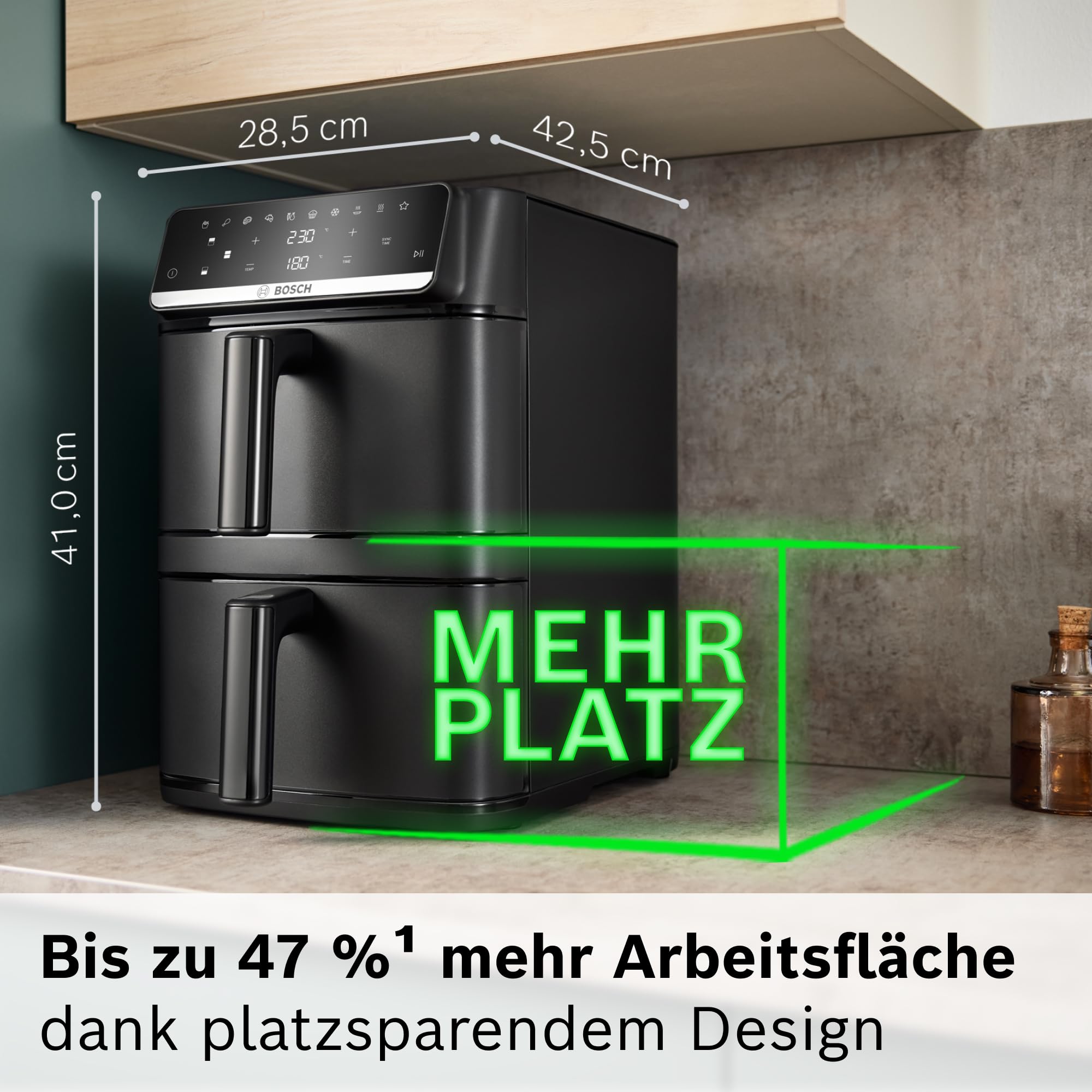 Bosch Serie 6 XXL Heißluftfritteuse, 12 L Doppelkammer, platzsparend, 6 Programme, PFAS frei, schwarz, AirFryer Serie 6, MAFD661B0 2