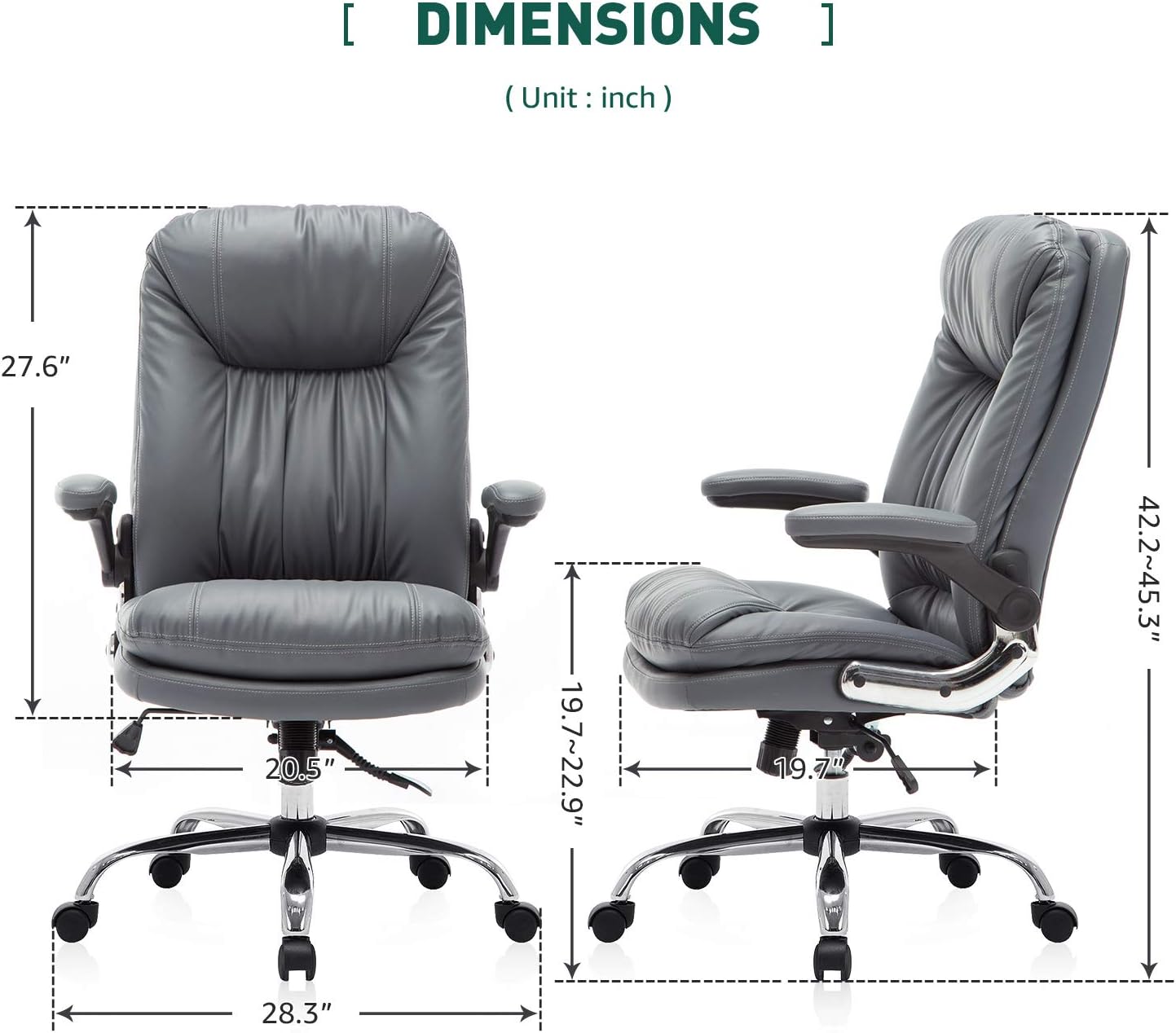 YAMASORO High-Back Executive Office Chair Big and Tall Home Office Desk Chairs PU Leather Ergonomic Computer Chair for Heavy People,with Flip Arms and Wheels,Swivel, Black: Furniture & Decor