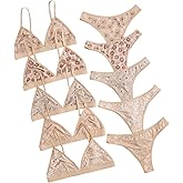 BEAUDRM Women's 5 Sets Matching Bra and Panty Set Polka Dots Print Lingerie Set Triangle Bralettes and Low Rise Thong Set