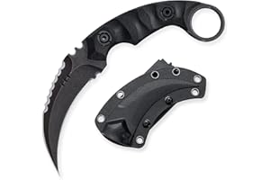 OOULORE Fixed Blade Knife, D2 Steel Blade, G10 Handle, Tactical EDC, Double Edged, Claw Knife, Utility for Outdoor Survival, Hiking, Camping with Kydex Sheath OK1212 (Black/Black)