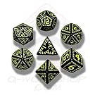 Q-Workshop Polyhedral 7-Die Set: Carved Runic Dice Set (Black and Yellow)
