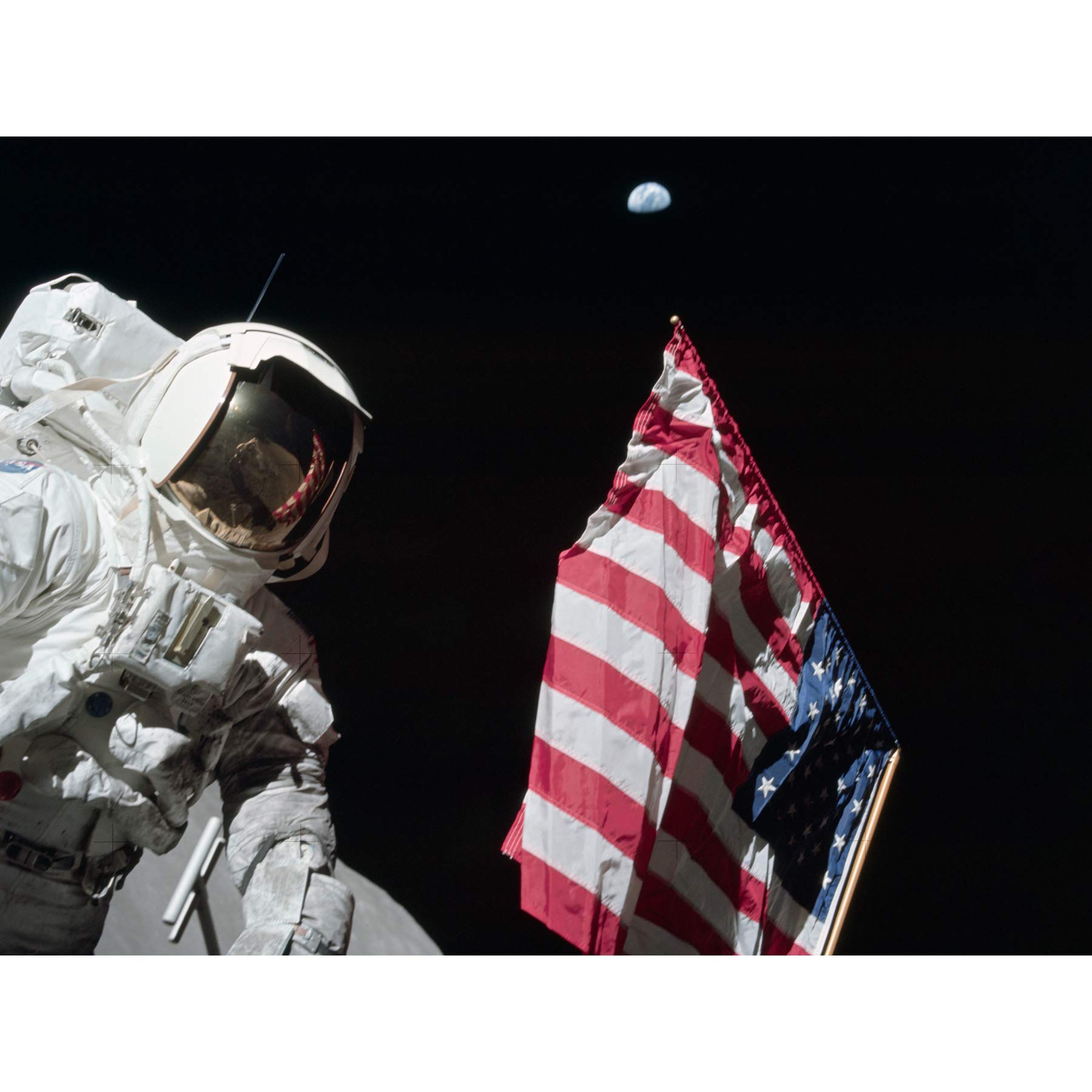 Moon Apollo 17 Astronaut Earth Flag Photo Large Wall Art Print Canvas Premium Mural