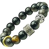 Black Obsidian Bracelet for Men and Women – Natural Crystal Beads Bracelet for Protection, Healing, and Positive Energy – Tiger Eye & Obsidian Stone Jewelry