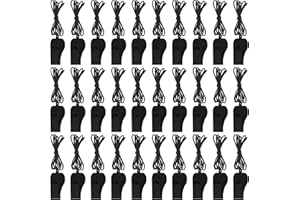 Zuazaor 50 Pieces Plastic Whistles with Lanyard Loud Crisp Sound Whistles Bulk for Referee Sports Trainning Outdoor Camping Whistles Christmas Birthday Party Goody Bag Fillers