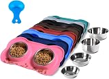 Hubulk Pet 2 Stainless Steel Bowls with No Spill Silicone Mat Pink S