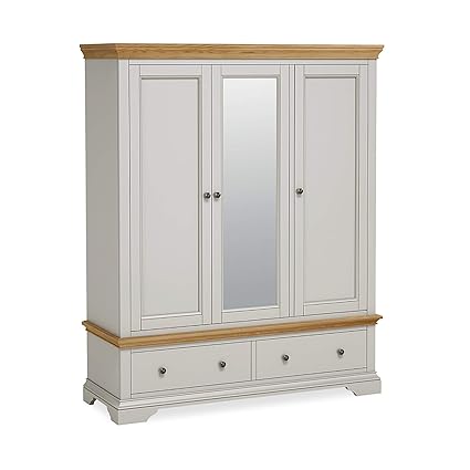 Roseland Furniture Ltd Normandy Grey Triple Wardrobe With Mirror