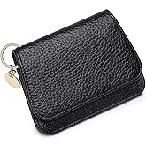 FREYAMIRA Slim Wallet for Women RFID Blocking Genuine Leather Ladies Keychain Wallet with Zipper Coin Pocket ID Window, Black