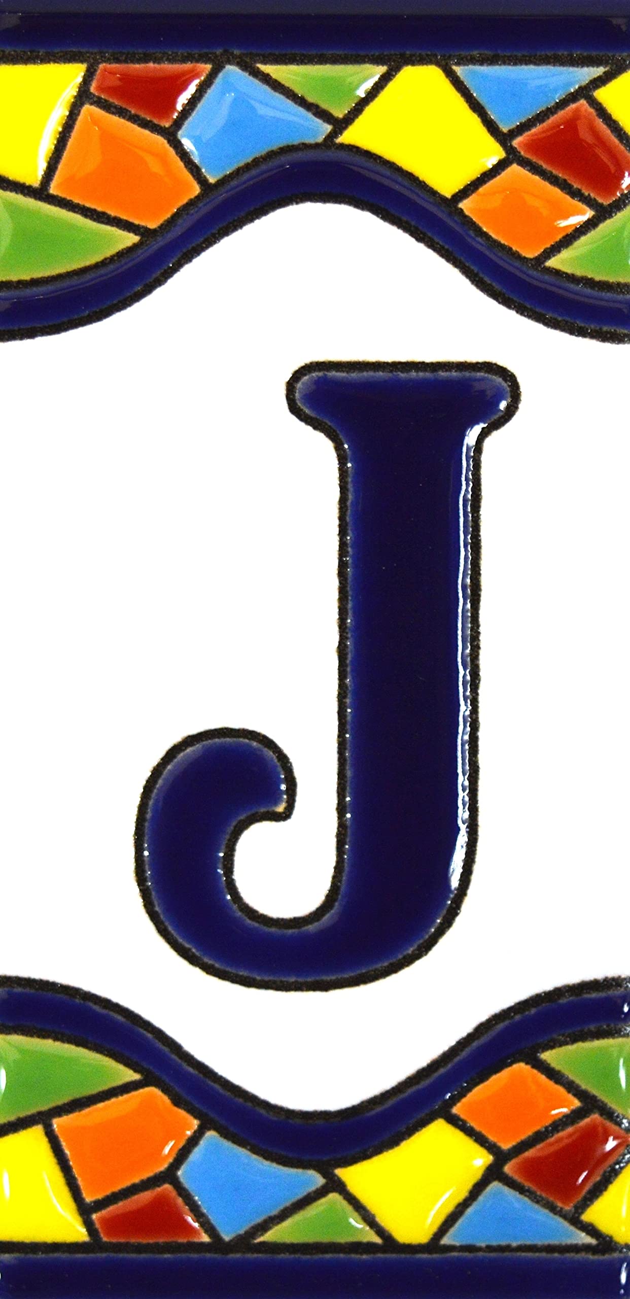 House letters 4 inch. Handpainted house letter tiles for signs, addresses and names. Address numbers for houses. House address numbers and letters. Design MOSAICO MEDIANO 4,29" x 2,13" (LETTER J)