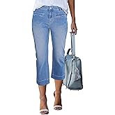 luvamia Capri Jeans for Women High Waisted Slim Straight Stretchy Denim Capris Pants Welt Pockets Casual Cropped Jeans