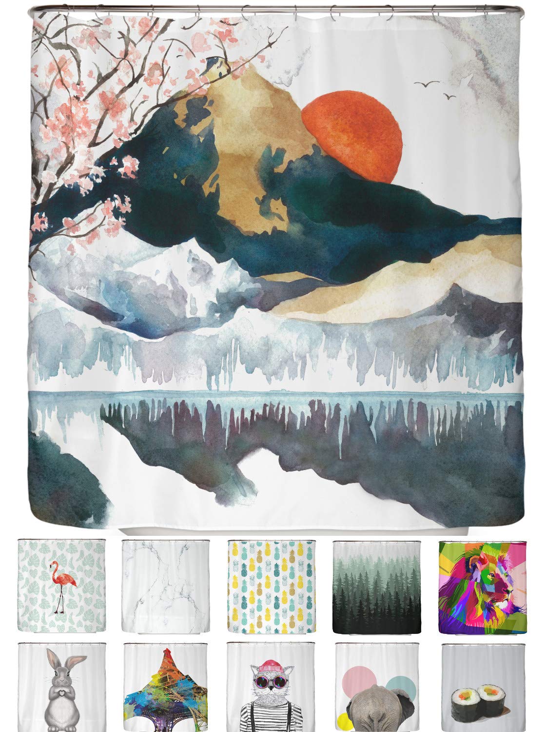 arteneur® - Japan - Shower Curtain 180 x 200cm - Mould Resistant Fabric, Weighted Hem, Opaque, Waterproof, Washable incl. 12 hooks