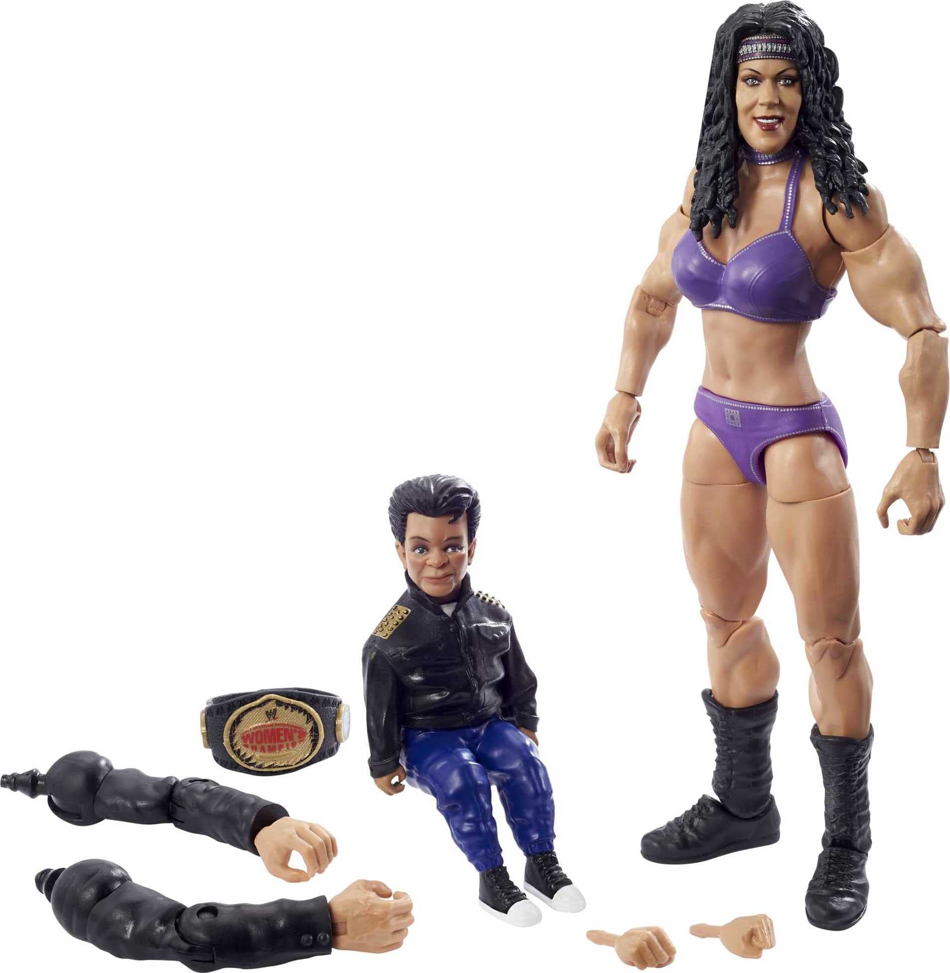 WWE GVC09​ Chyna WrestleMania Action Figure with Women’s Championship & Paul Ellering & Rocco Build-A-Figure Pieces, 6-in / 15.24-cm Posable Collectible Gift for Fans Ages 8 Years Old & Up, Red