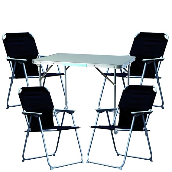 Mojawo 5tlg. Campingmöbel Set Alu Camping L70xB50xH59cm 1x Campingtisch mit Tragegriff + 3 Campingstühle schwarz Stoff Oxfort