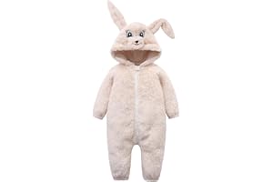 BABYMINE Newborn Furry Onesie Baby Fuzzy Suit Costume Outfits Adorable Cartoon Hoodies Unisex