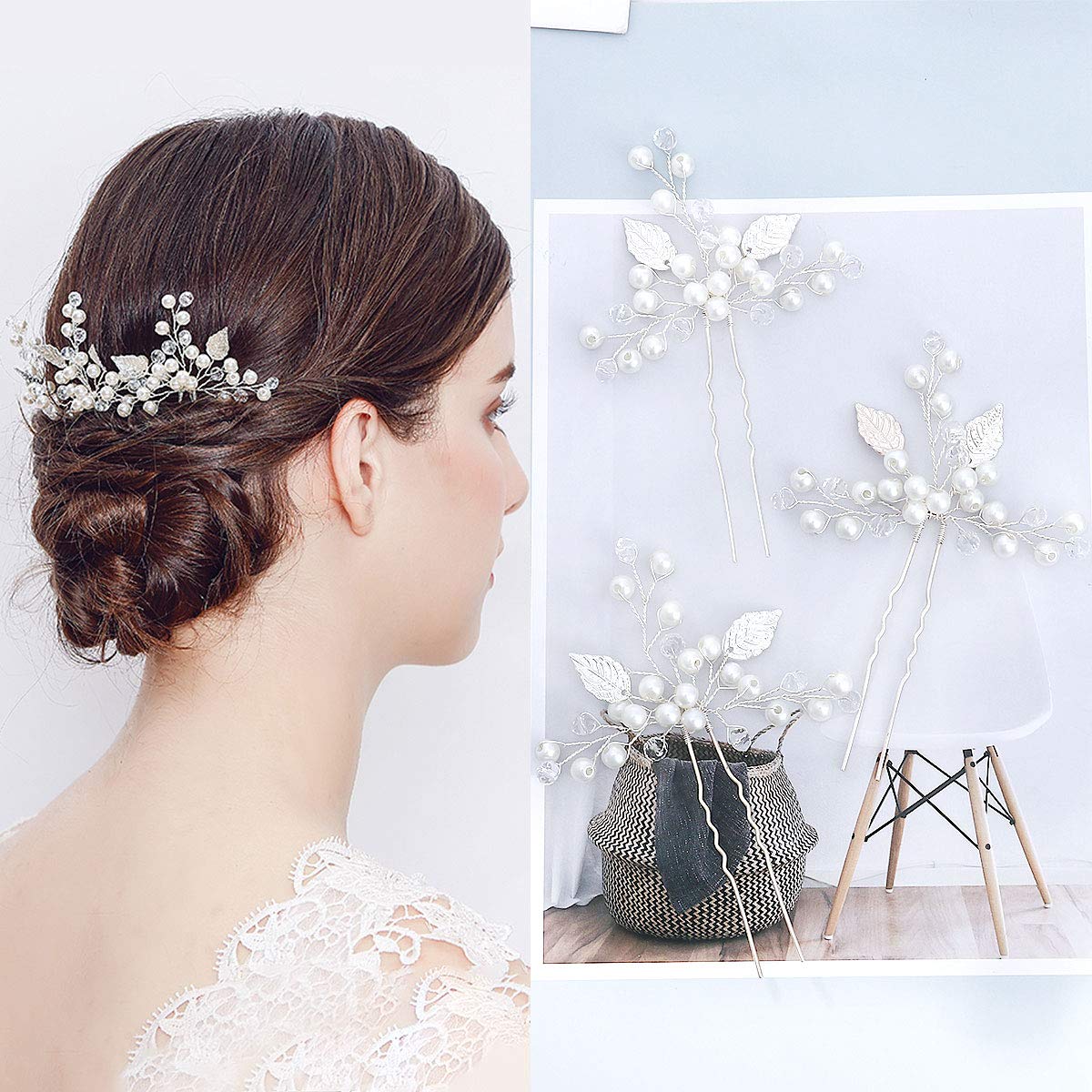 Bridal Hair Pins - 3pcs Fashion Retro Elegant Ladies Pearl Rhinestone Hair Accessories for Wedding Bridal Jewelry Bridal Hair Accessories Headpiece Wedding Accessories (Z-3PCS) — image 1