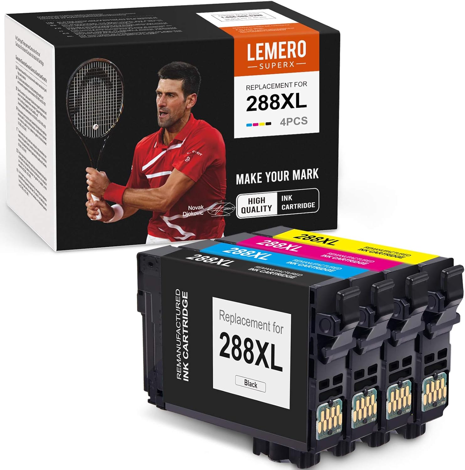 LemeroSuperx Remanufactured Ink Cartridges Replacement for Epson 288XL T288XL 288 XL Work for Expression Home XP-340 XP-330 XP-446 XP-440 XP-430 (Black Cyan Magenta Yellow, 4 Pack)