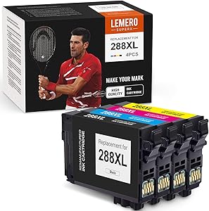 LemeroSuperx Remanufactured Ink Cartridges Replacement for Epson 288XL T288XL 288 XL Work for Expression Home XP-340 XP-330 XP-446 XP-440 XP-430 (Black Cyan Magenta Yellow, 4 Pack)