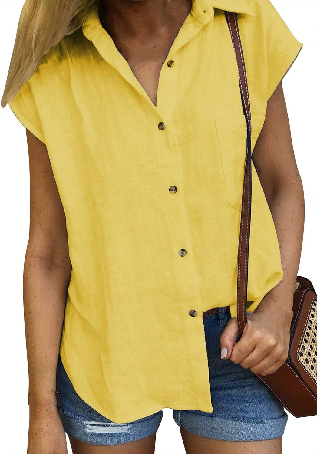 Womens Shirt Summer Tops Tee Shirt Tops Women Blouses Short Sleeve Casual Fashion Solid Button V Neck