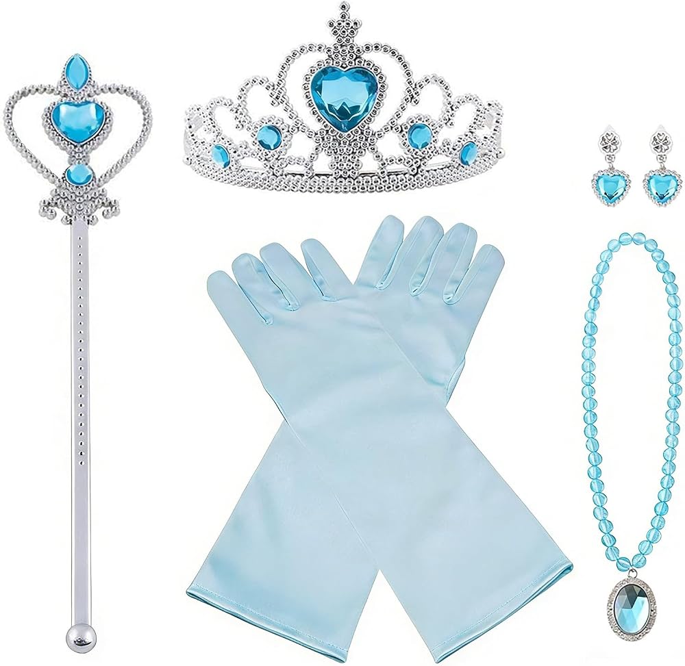 Vicloon Princess Dress Up 7PCS Set Crown Gloves Wand Necklace Kids 3-9 Blue