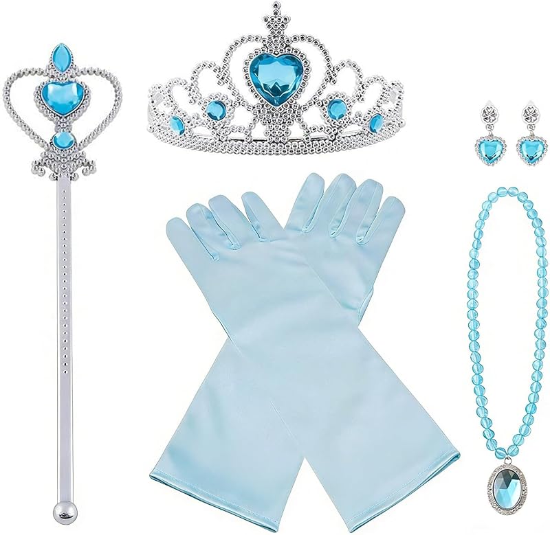 Vicloon Princess Dress Up 7PCS Set Crown Gloves Wand Necklace Kids 3-9 Blue