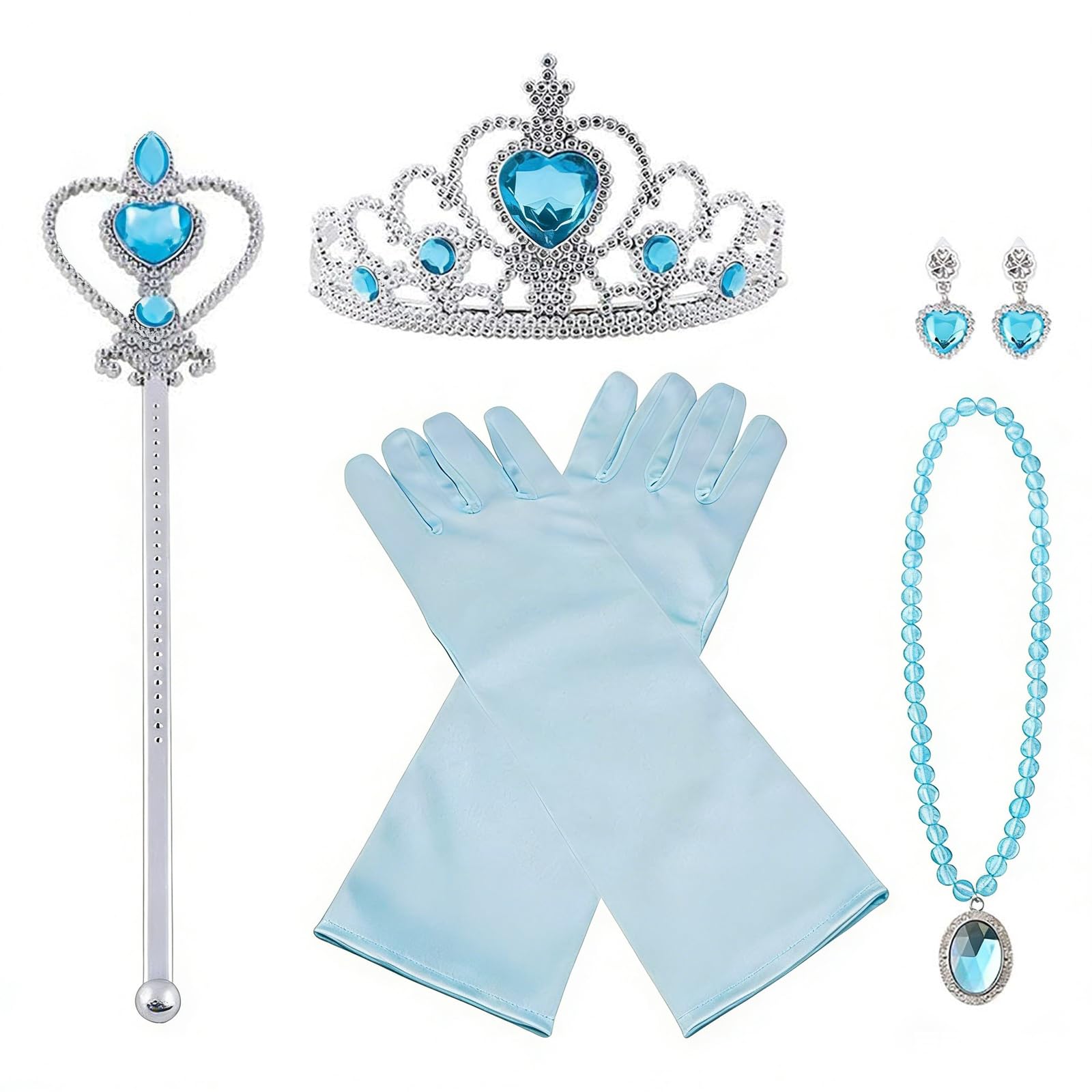 Vicloon Princess Dress Up Accessories, 7PCS Princess Costumes Set, Included Princess Crown, Gloves, Magic Wand, Necklace for Kids Girls Halloween Party Cosplay Set for 3-9 Years - Blue