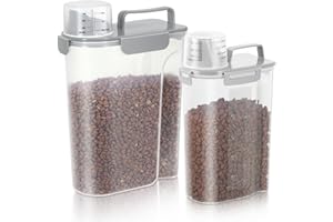 LEAWALK Dog Food Storage Container, Upgraded Large Nozzle BPA-free, 8-12 LBS Plastic Pet Food Storage Containers, With 4 Sealed Clasps, 1 Measuring Cup and Handle, Easy to Clean and Carry -2 Packs
