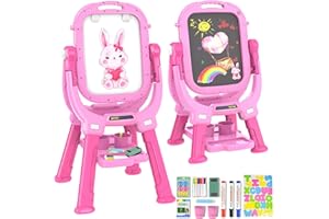 Ylovetoys Easel for Kids, Toddler Art Easel Adjustable Standing, Magnetic Double Sided Easel with Painting Accessories, Gift for Girls (Light Pink)