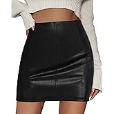 MANGOPOP Women Basic High Waisted Mini Short Pencil Bodycon Faux Leather Skirt