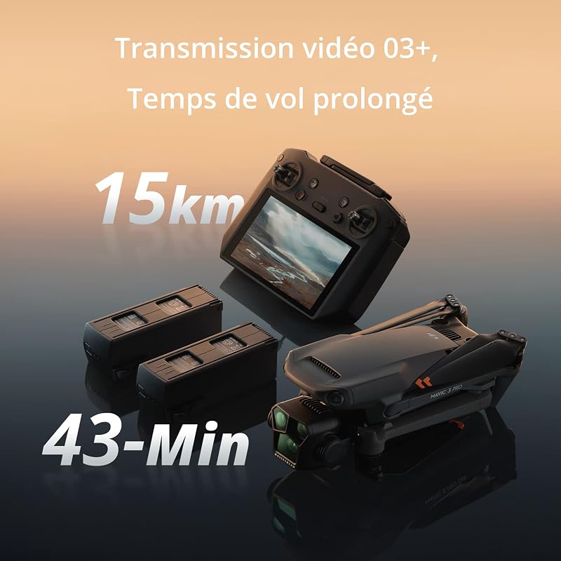 Bundle Mavic 3 Pro Fly More avec DJI RC Pro (écran haute luminosité), Caméra Hasselblad CMOS 4/3, Trois Batt. de Vol Intell, Station de recharge, Jeu de Filtres ND, Drone caméra pour adultes