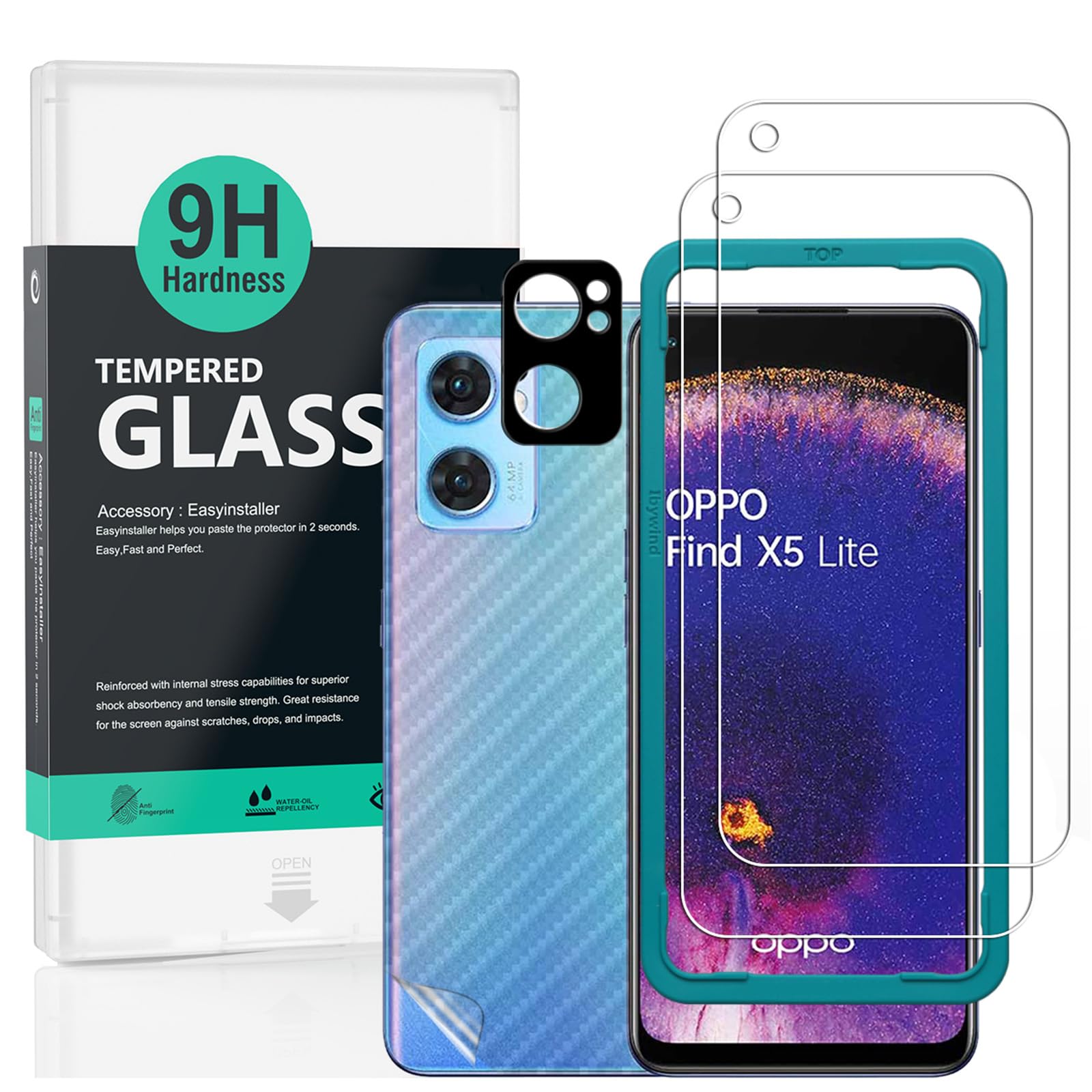 Ibywind Screen Protector For Oppo Find X5 Lite 5G 6.43"[2 Pack],9H Hardness Tempered Glass,With 1Pc Camera Lens Protector,Easy to Install