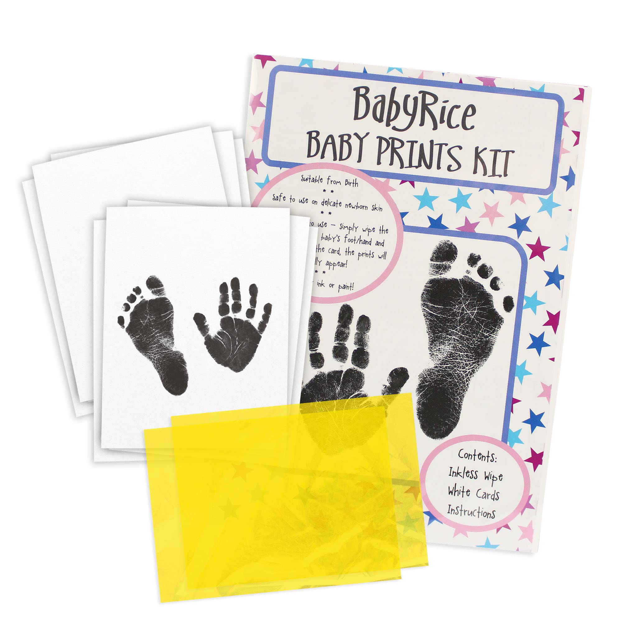 BabyRice Value Baby Handprints and Footprints Kit Black Inkless Wipes No Messy Ink! Choose Pack Size (2 Wipes / 8xA5 Cards)