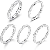 TIKJE 5 Rings Set For Women, 18k Yellow/White Gold/Rose Gold/Black Plated Rings - Cubic Zirconias Band Ring, Eternity Promise Ring For Her Engagement Ring Wedding Band Size 5-12