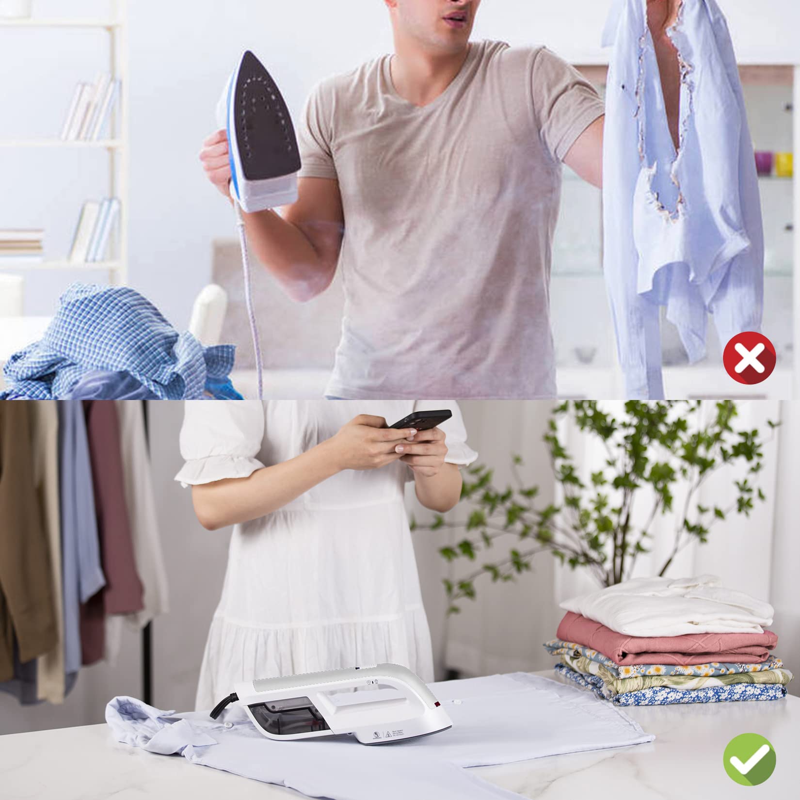 HOMETOP Professional Handheld Steamer, Garment Steamer Iron for Clothes, 1300W 40s Rapid Even Heat Ceramic Coated Soleplate, Portable Steamer Iron for Home and Travel (Silver)
