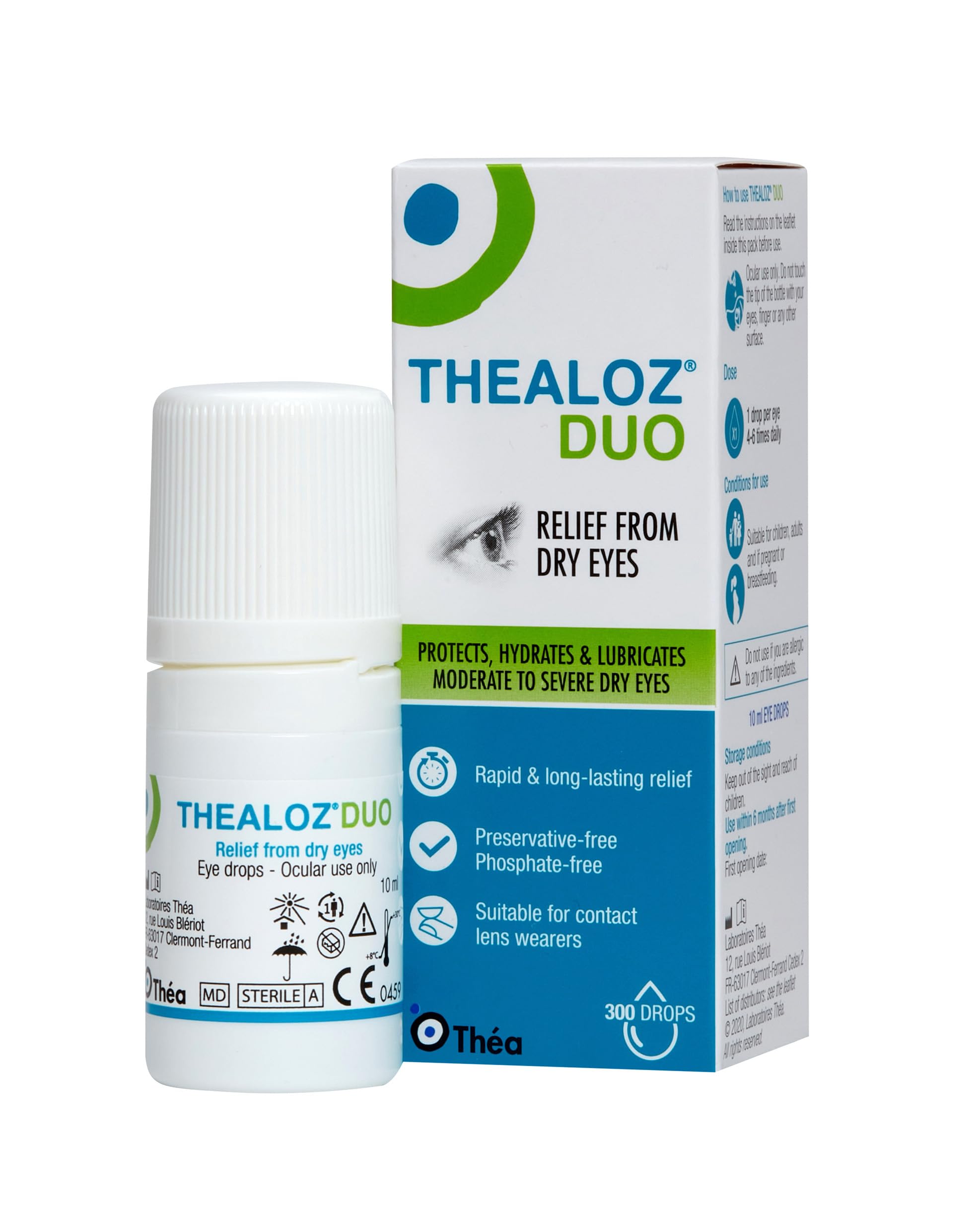 Thealoz Duo Eye Drops | Preservative-Free | Rapid Relief for Dry, Tired, Sore Eyes | Contact Lens Friendly | 10ml (300 Drops)