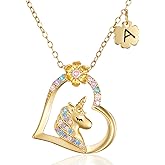 NORBU Initial Unicorn Necklace for Girls, Little Girls Necklaces with CZ Heart Unicorn Pendant, Dainty Birthday/Christams Jewelry Gifts for Daughter Granddaughter Sister Friends