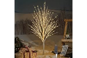 IJG 5FT Birch Tree with Lights 600 LED Warm White Fairy Lights, LED Artificial Tree Lights, Lighted Brich Tree for Outdoor Indoor Home Christmas Holiday Wedding Decoration