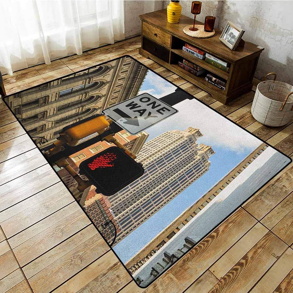 Kids Rug,City,One Way Sign in Front of Atlanta Skyline Downtown Apartments Urban View,Extra Large Rug,4'7"x5'3" Ivory Black Pale Blue