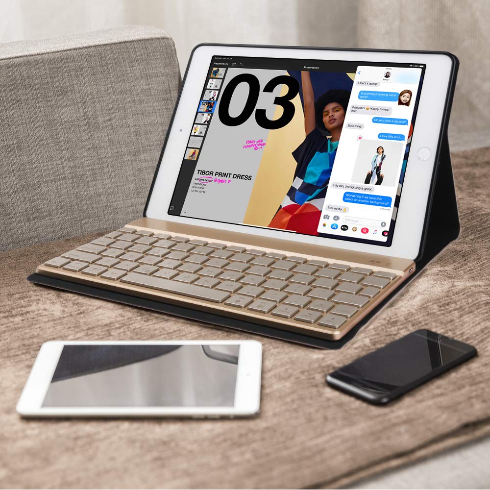 SENGBIRCH Compatible Keyboard Case iPad 9.7 2018 - iPad 9.7 2017 - iPad Air 2&1 - iPad Pro 9.7-7 Colors Backlit Detachable Keyboard - PU Leather Stand - iPad Keyboard Case, (Rose Gold, 9.7)