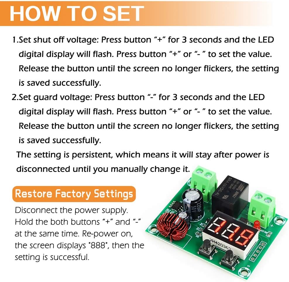 FIXITOK Voltage Protection Module Digital Low Voltage Protector Low Voltage Cutoff Disconnect Module for 12-36V Lithium Battery : Garden & Outdoor